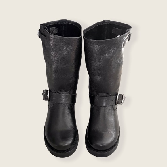 Frye Veronica Short Belted Black Leather Popular Moto Vintage Combat Ankle Boot - Picture 12 of 16